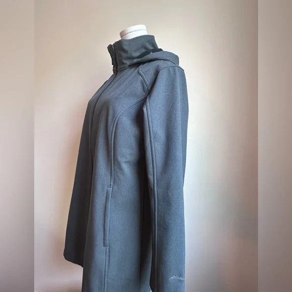 Eddie Bauer ‘Windfoil Elite’ Hooded Fleece Lined Gray Trench Coat SIZE L - Picture 2 of 11